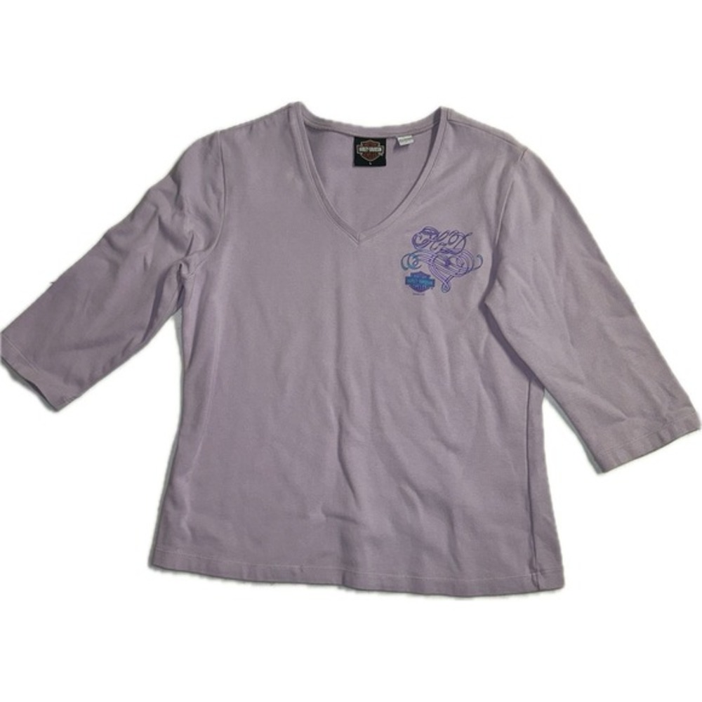 Harley Davidson Y2K‎ Women's Vintage Lavender Long Sleeve V Neck Shirt Size L